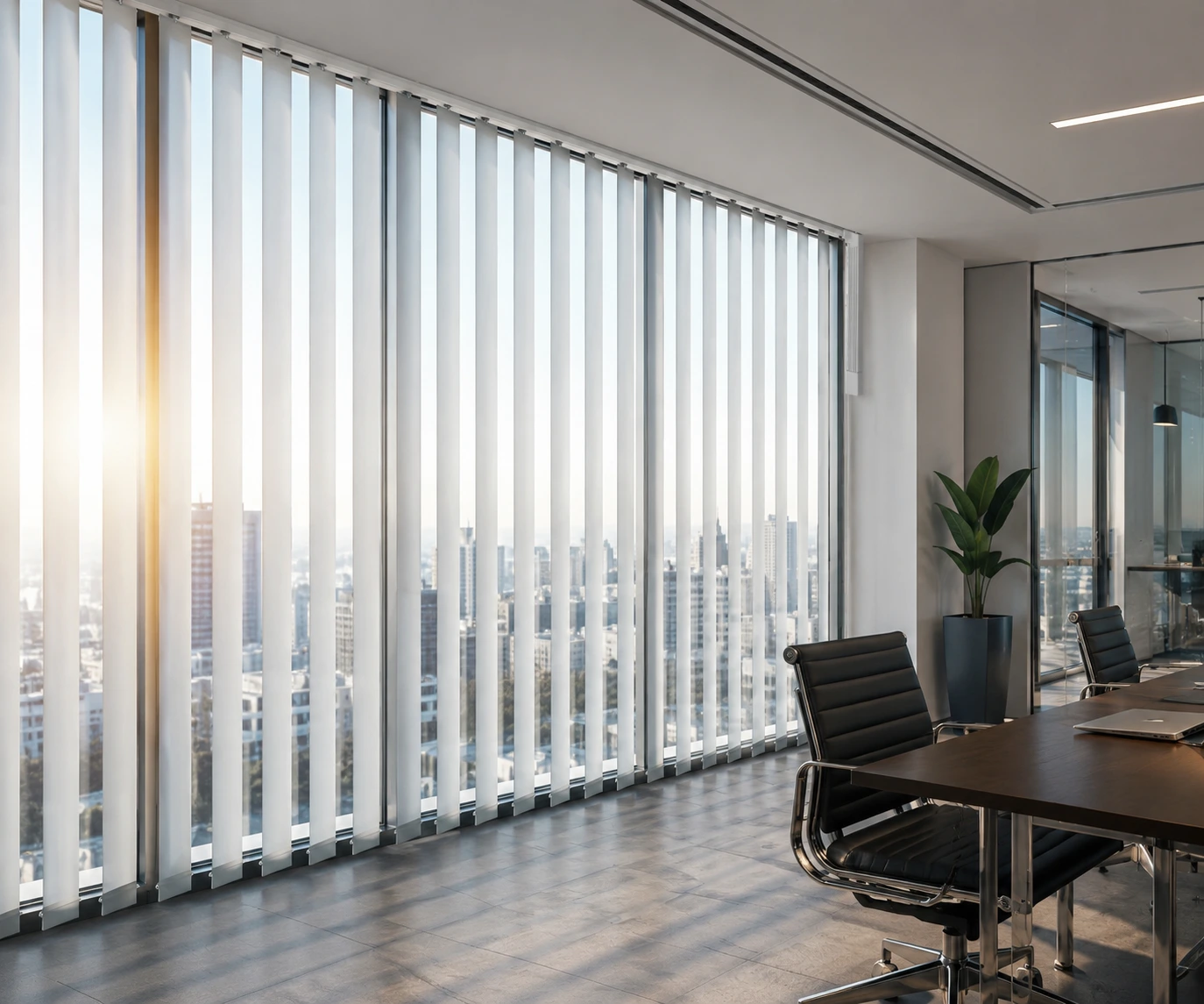 Vertical blinds installed across commercial windows